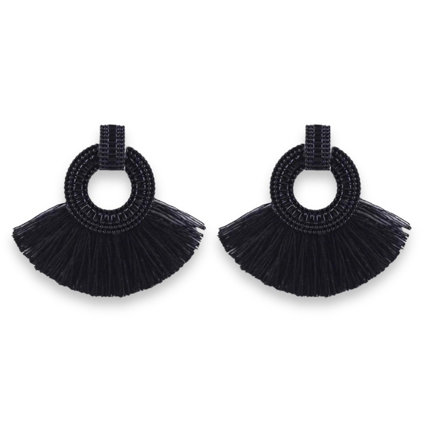 Small Black Bohemia Tassel Earrings