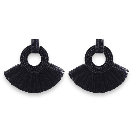 Small Black Bohemia Tassel Earrings