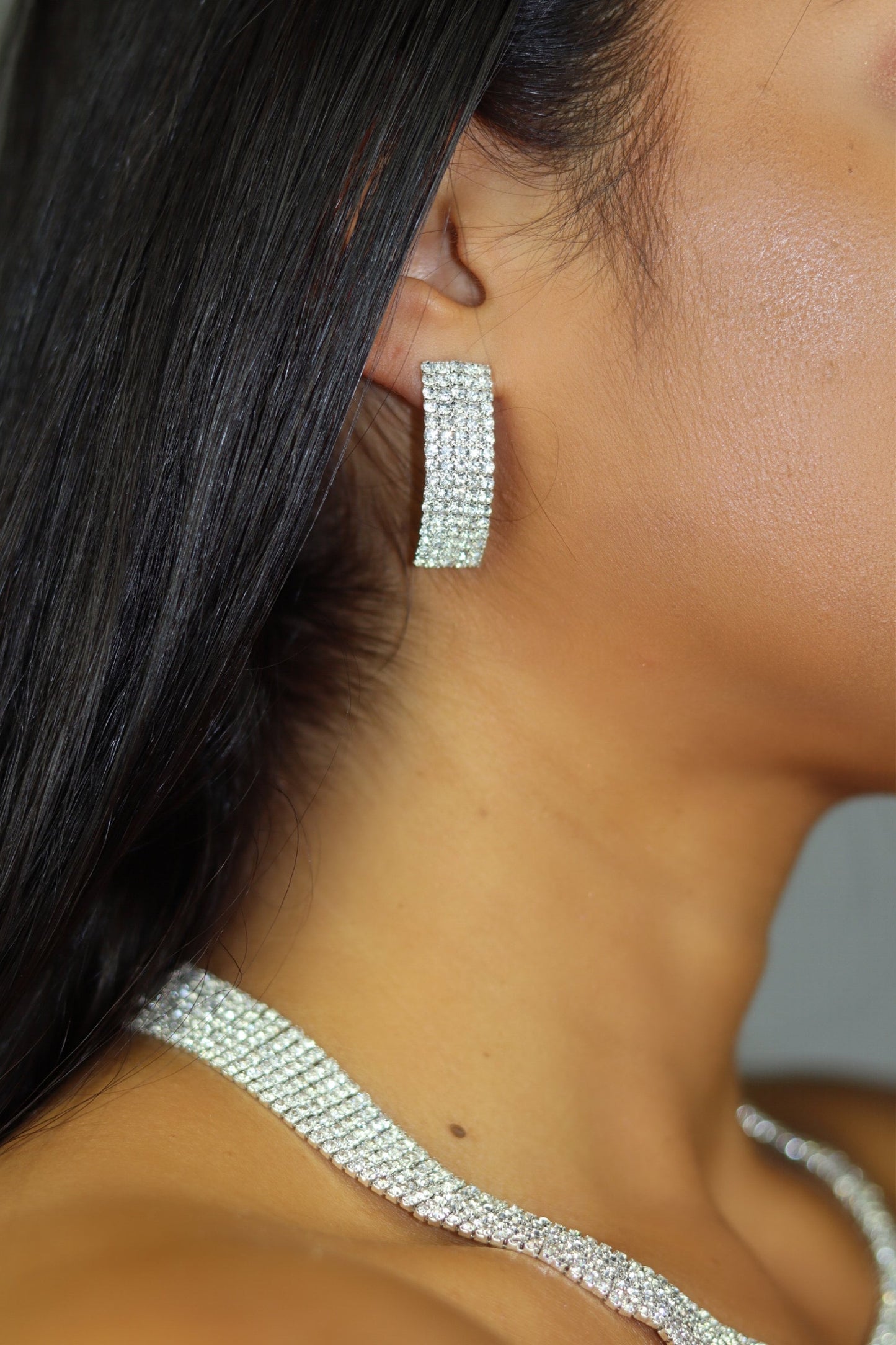 Silver Rhinestone Necklace & Earring Set