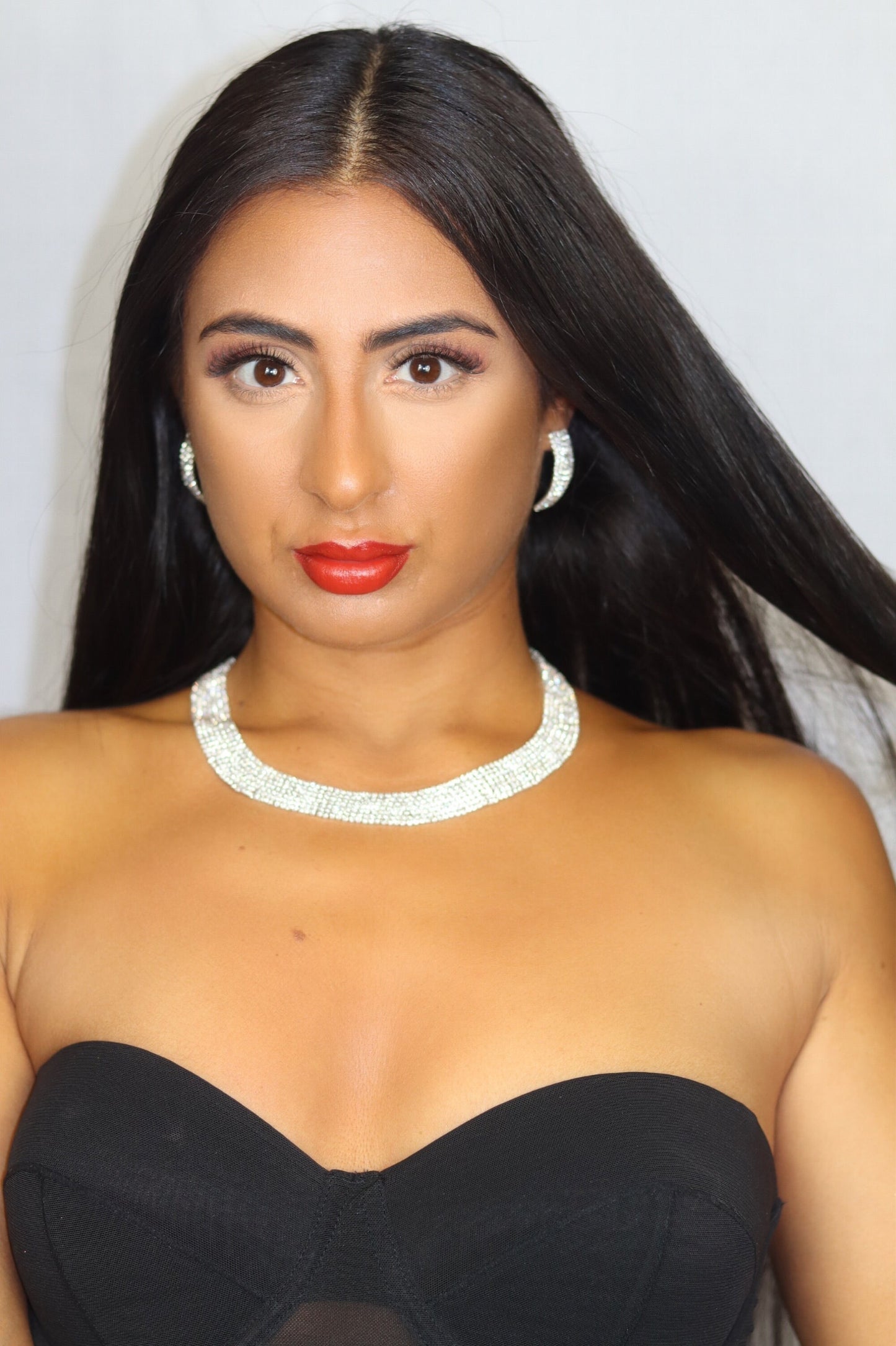 Silver Rhinestone Necklace & Earring Set