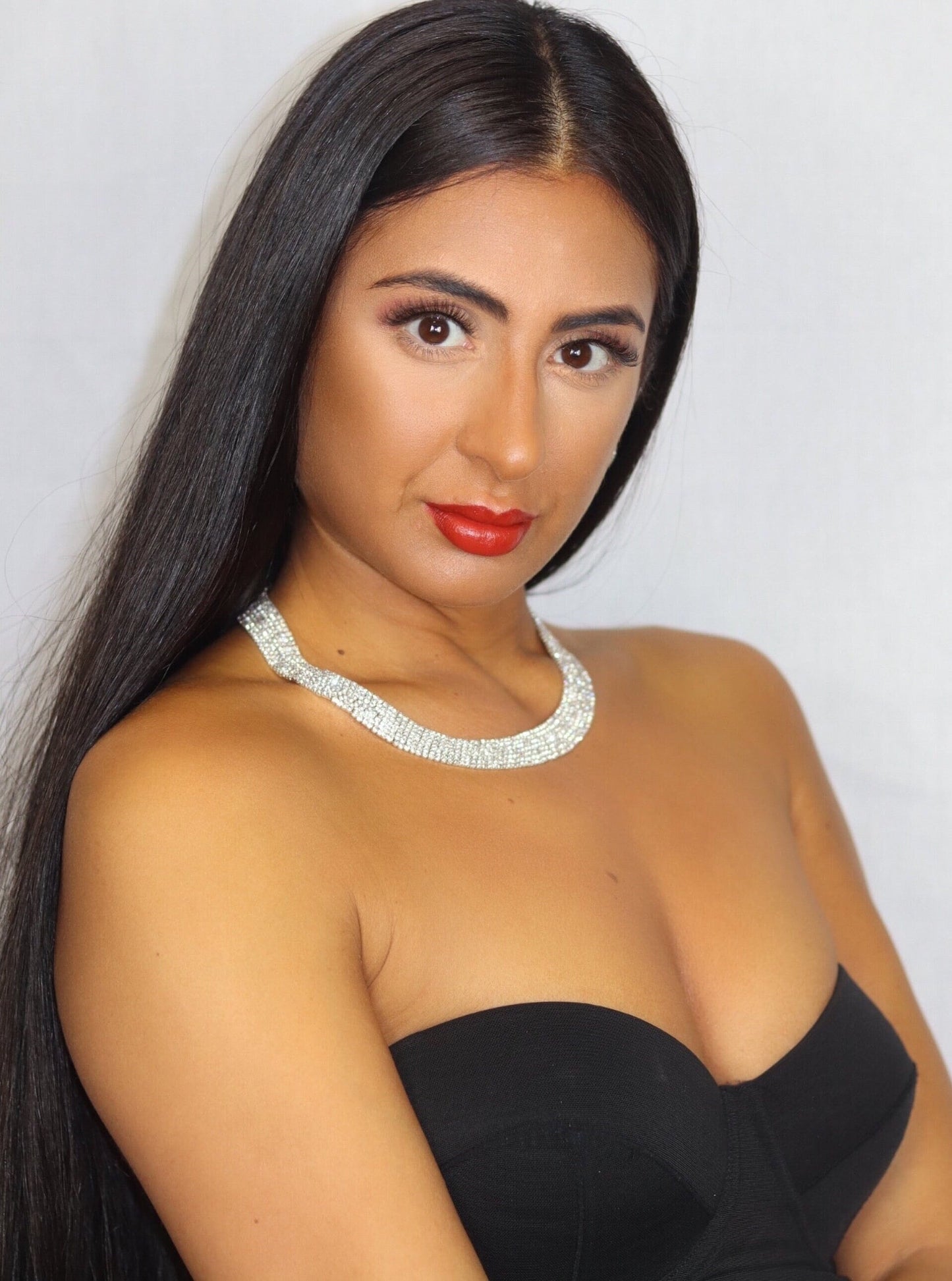 Silver Rhinestone Necklace & Earring Set