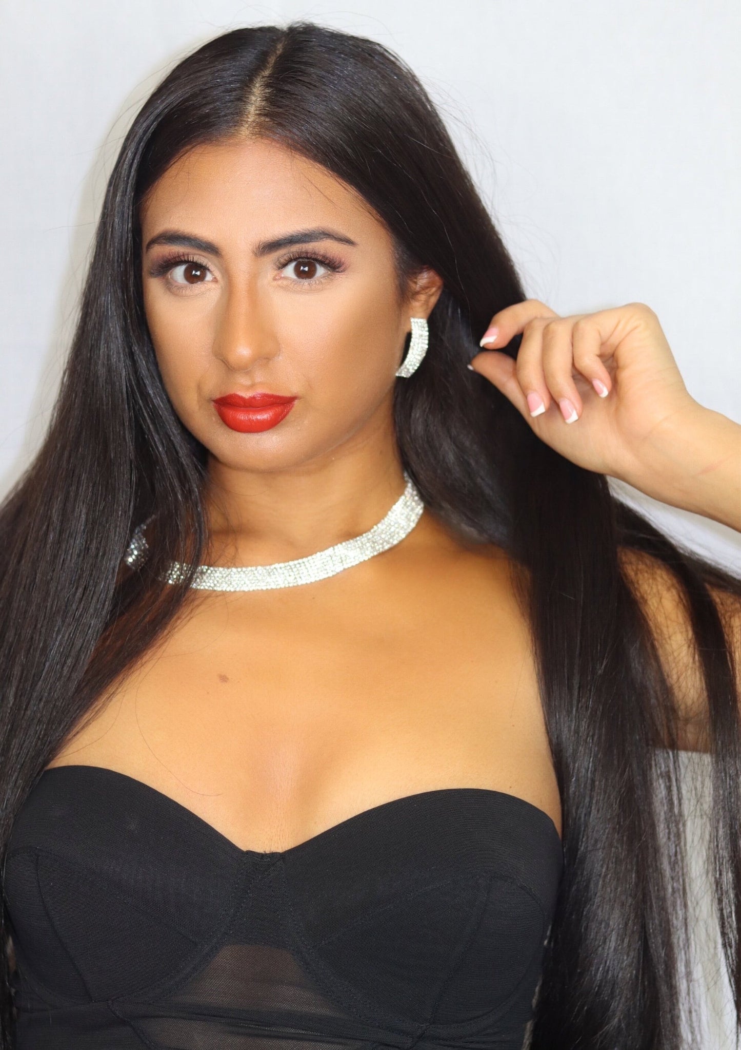 Silver Rhinestone Necklace & Earring Set