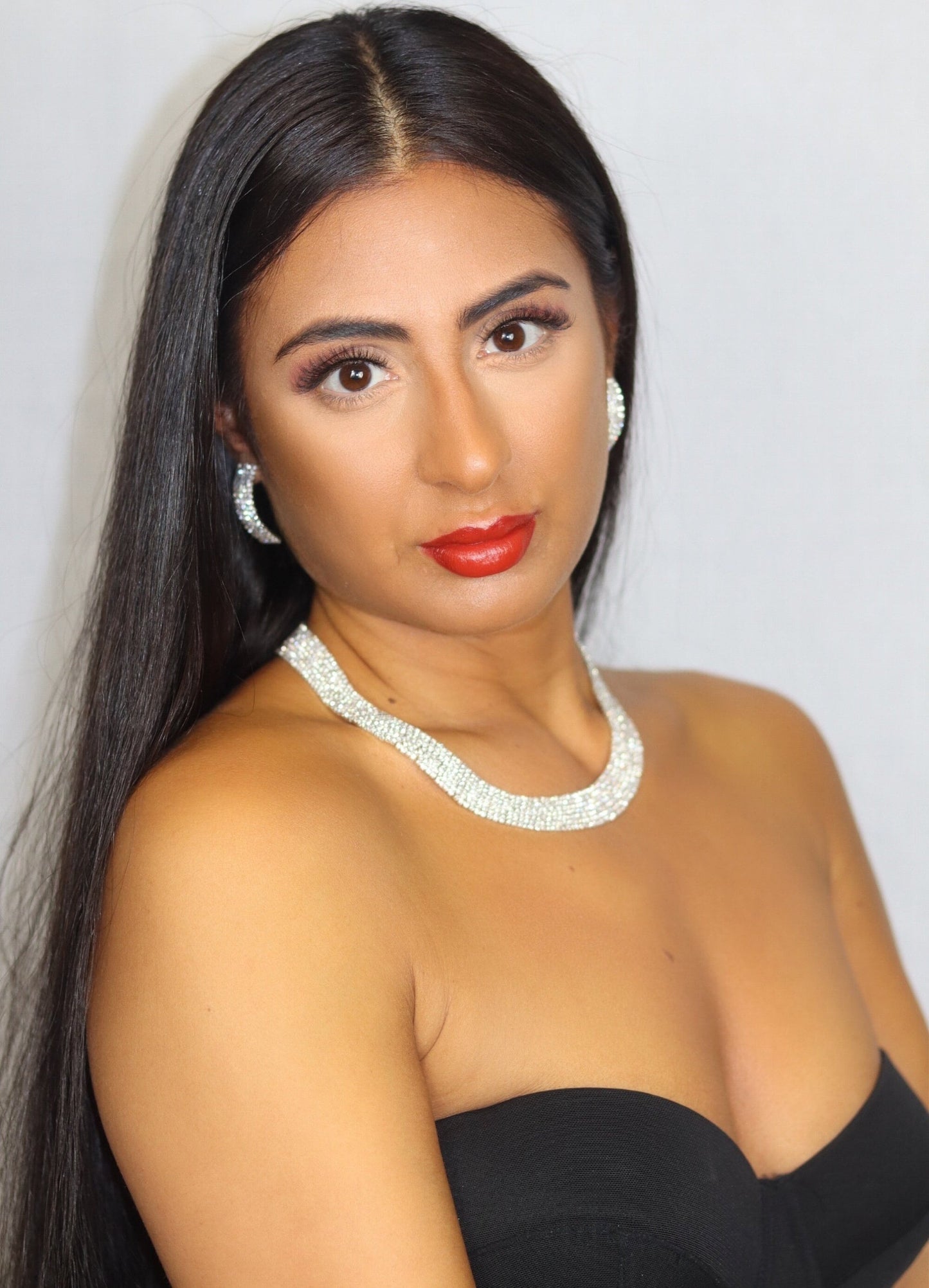 Silver Rhinestone Necklace & Earring Set