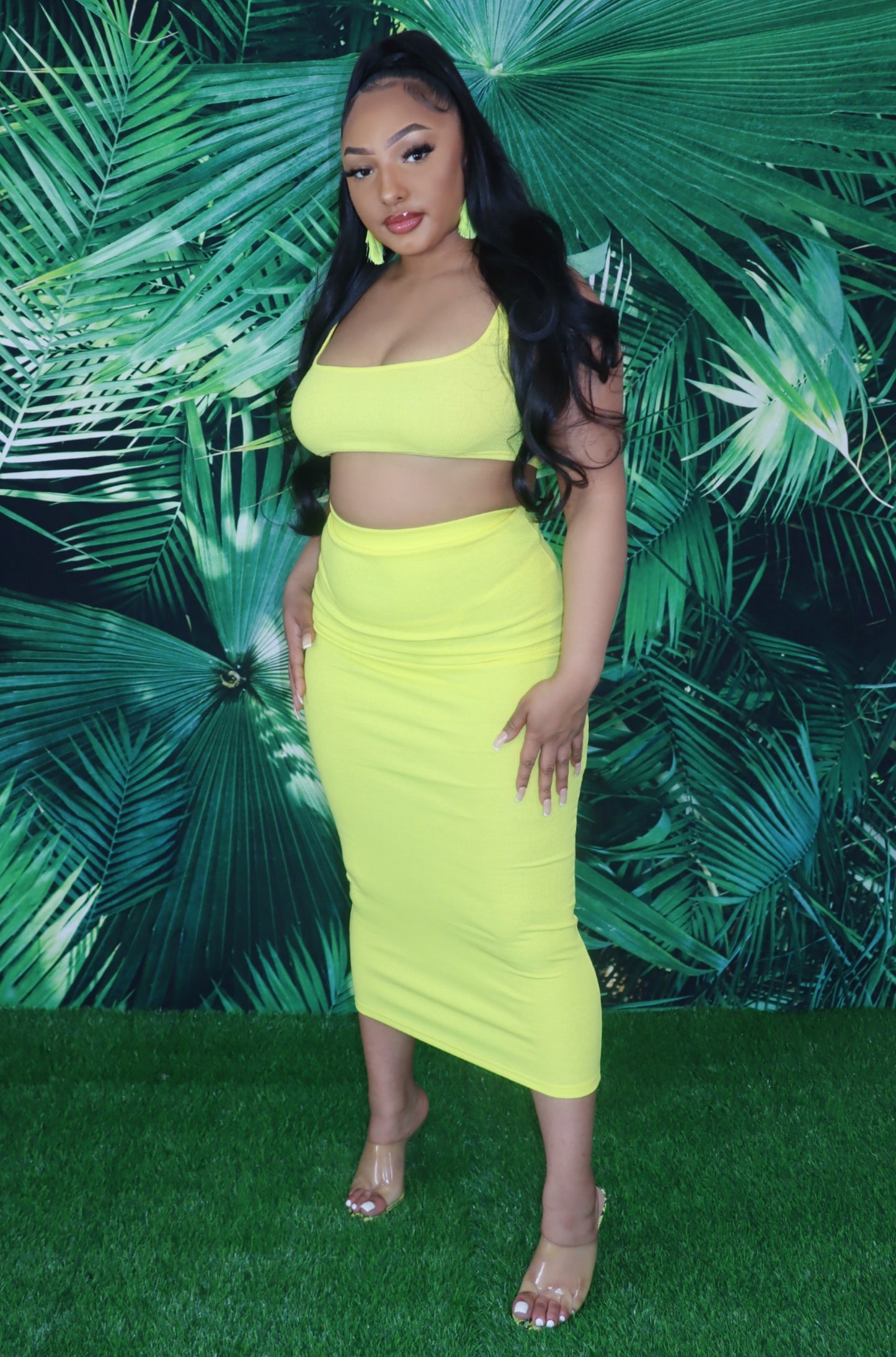 Yellow Ribbed Knitted Maxi Skirt