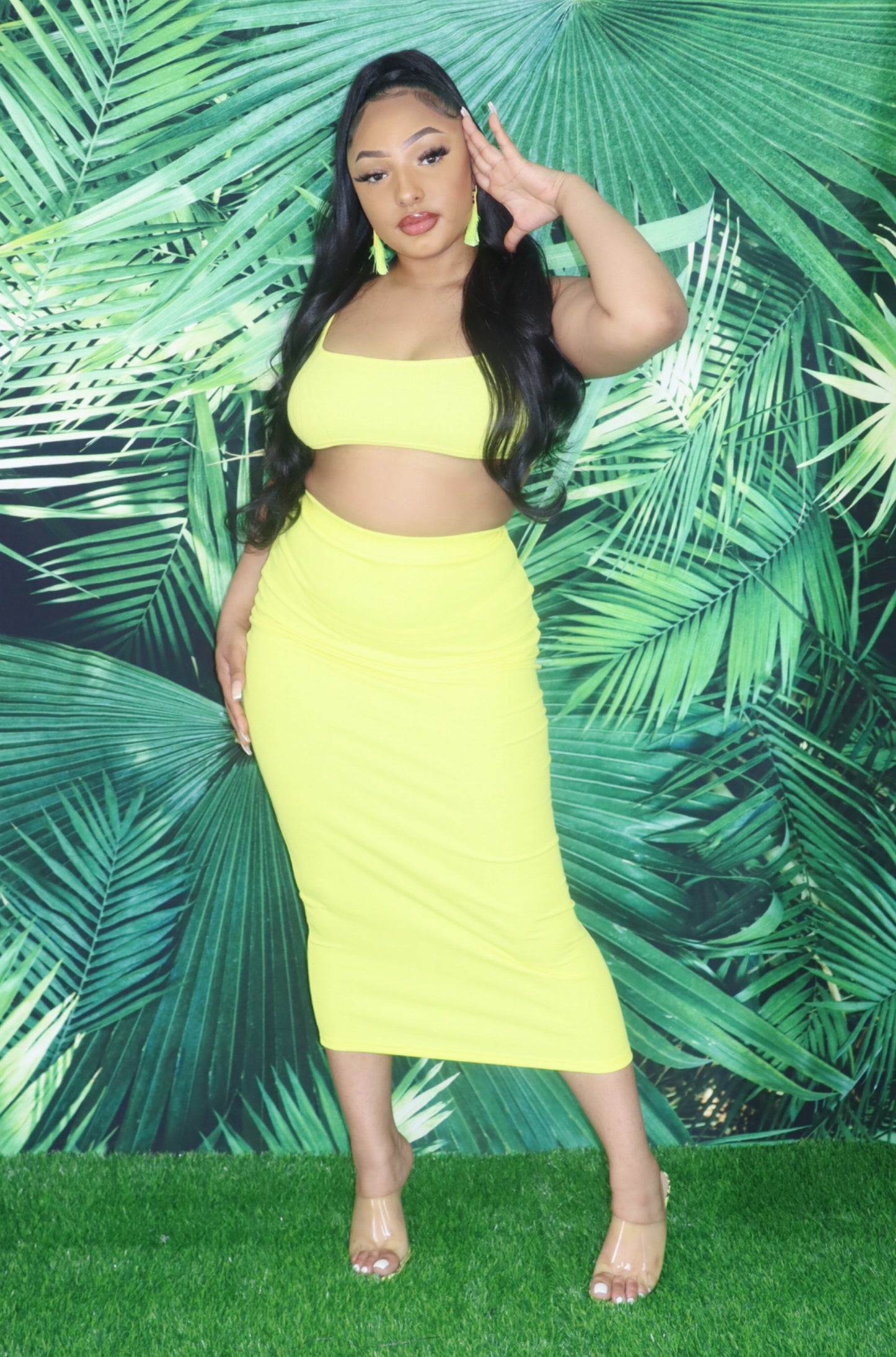 Yellow Ribbed Knitted Maxi Skirt