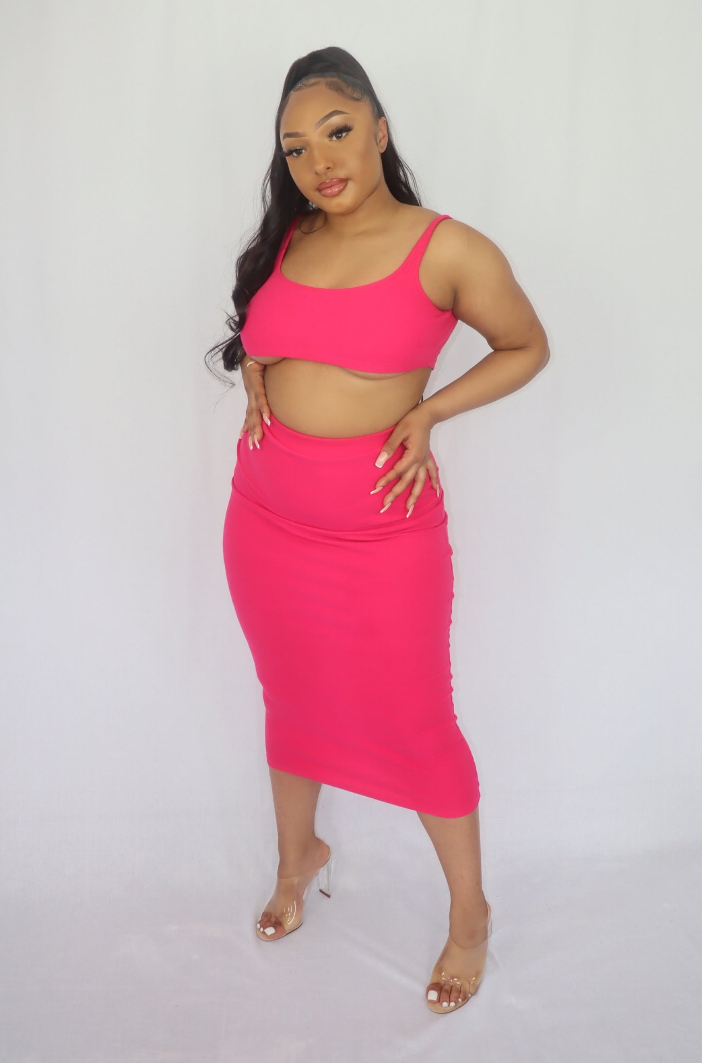 Pink Ribbed Knitted Maxi Skirt