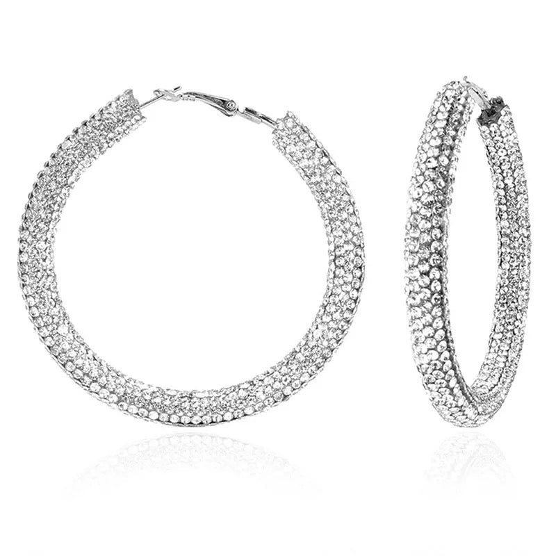 Silver Crystal Hoop Earrings