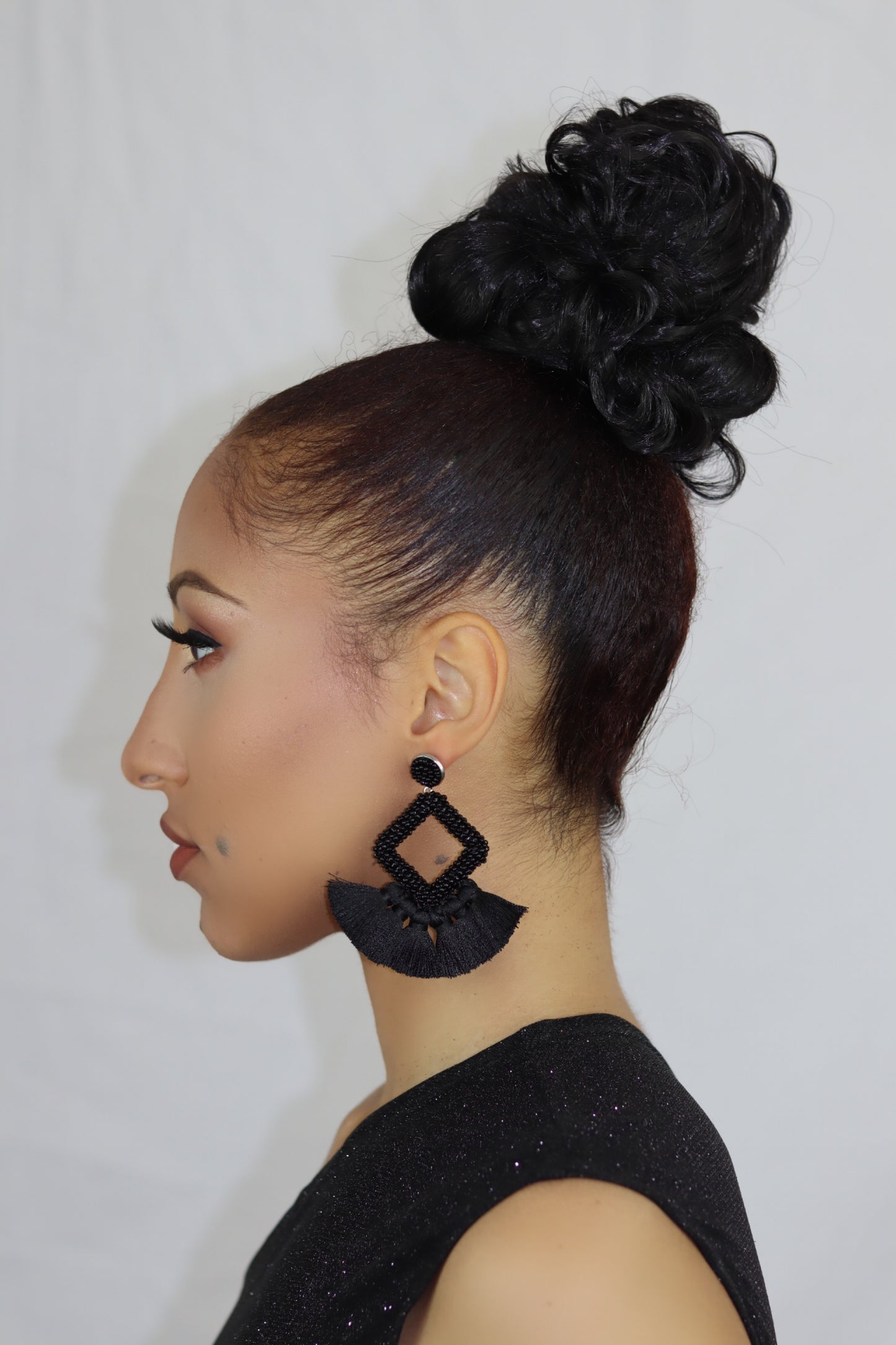 Black Handmade Woven Tassel Earrings