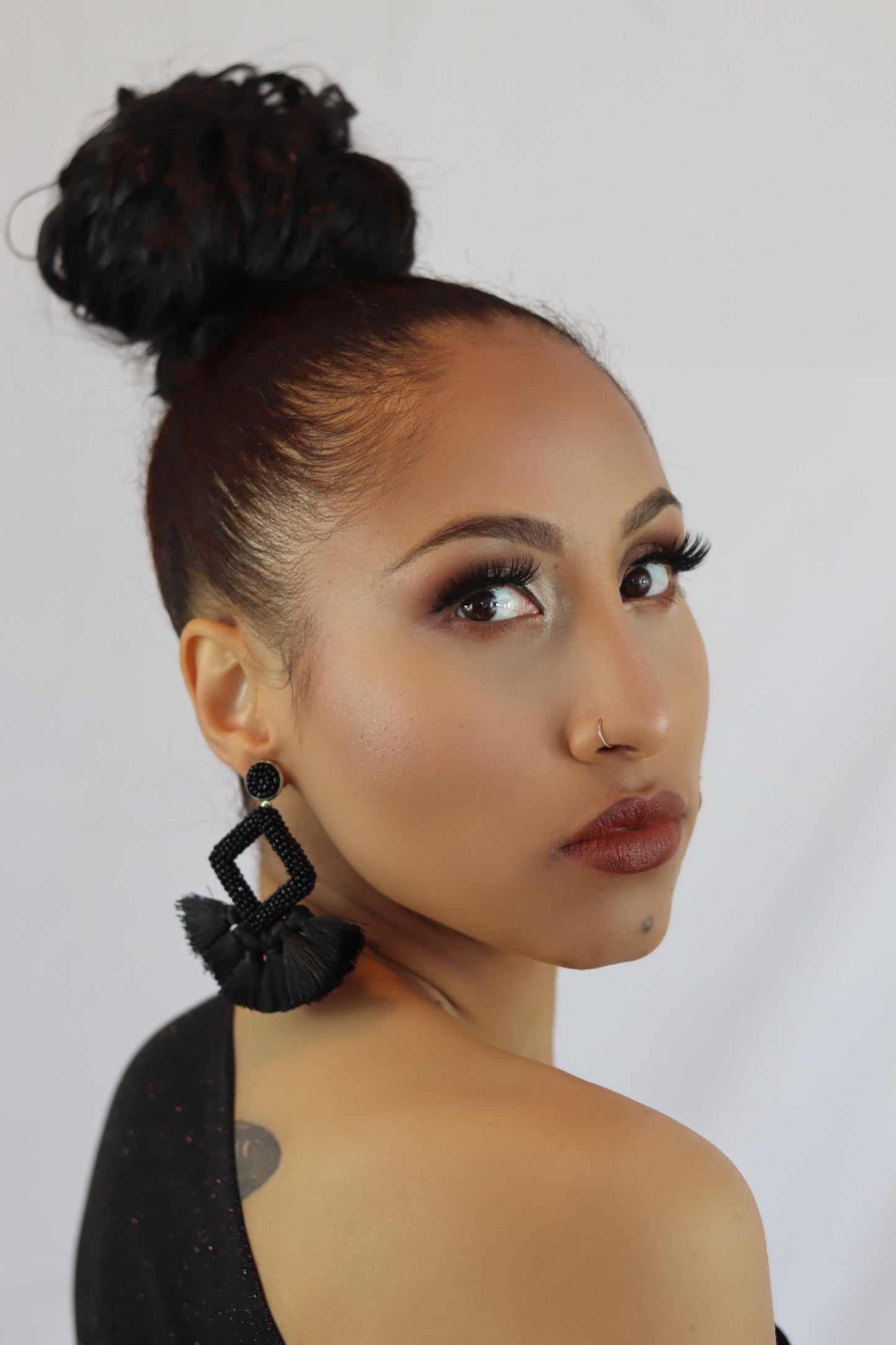 Black Handmade Woven Tassel Earrings