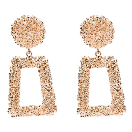 Rose Gold Textured Rectangle Chunky Dropdown Earrings