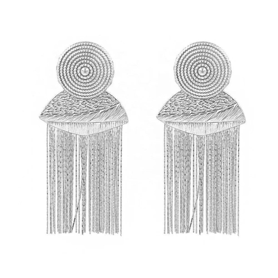 Silver Metallic Tassel Earrings