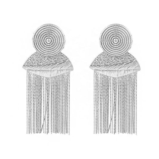 Silver Metallic Tassel Earrings