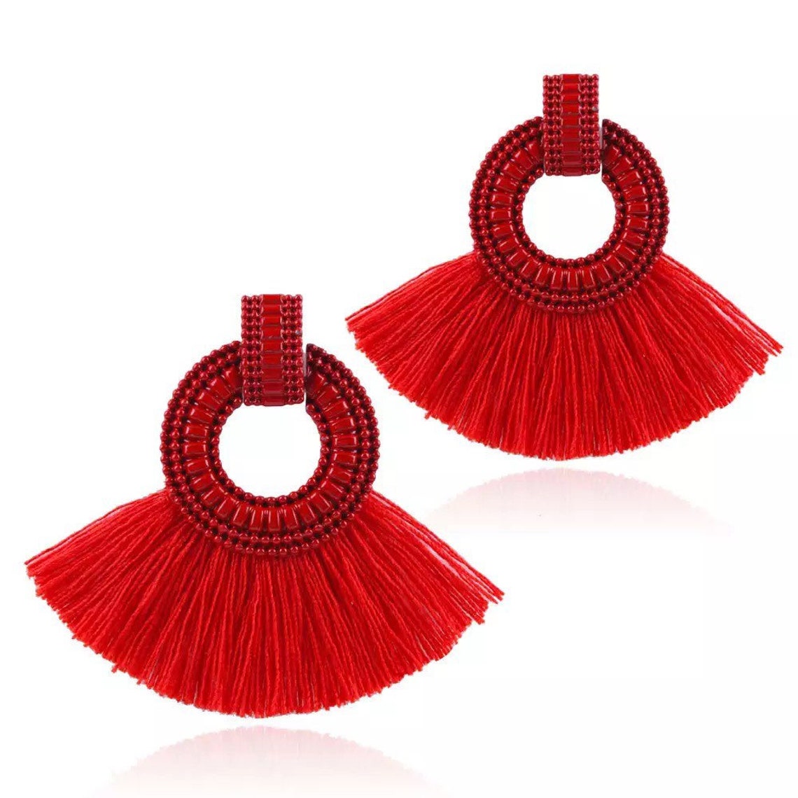 Red Bohemia Tassel Earrings