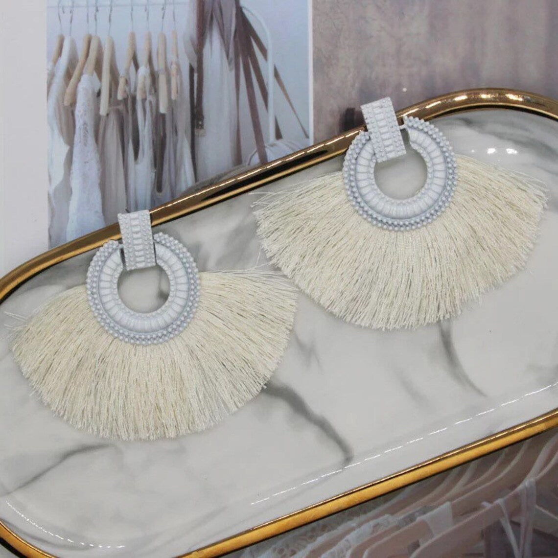 White Bohemia Tassel Earrings