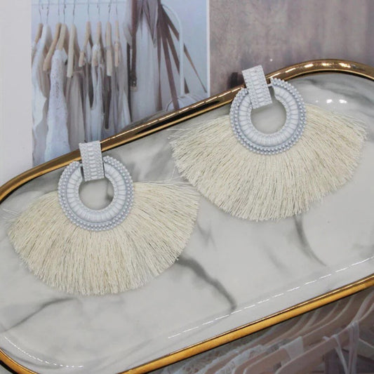 White Bohemia Tassel Earrings