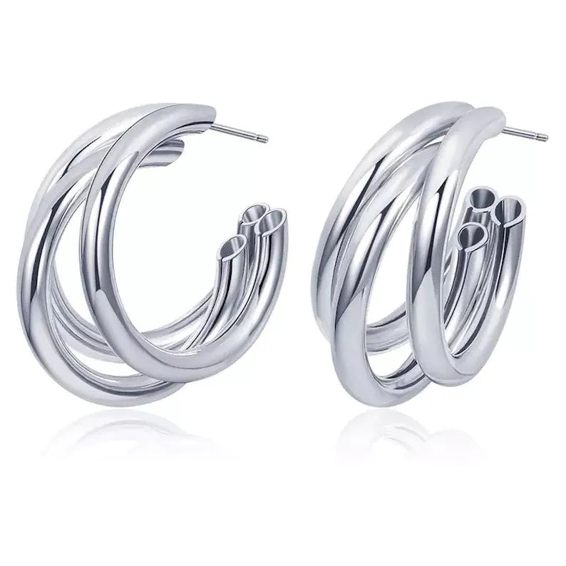 Triple Silver Hoop Earrings