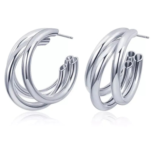 Triple Silver Hoop Earrings