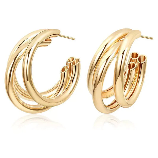 Triple Gold Hoop Earrings
