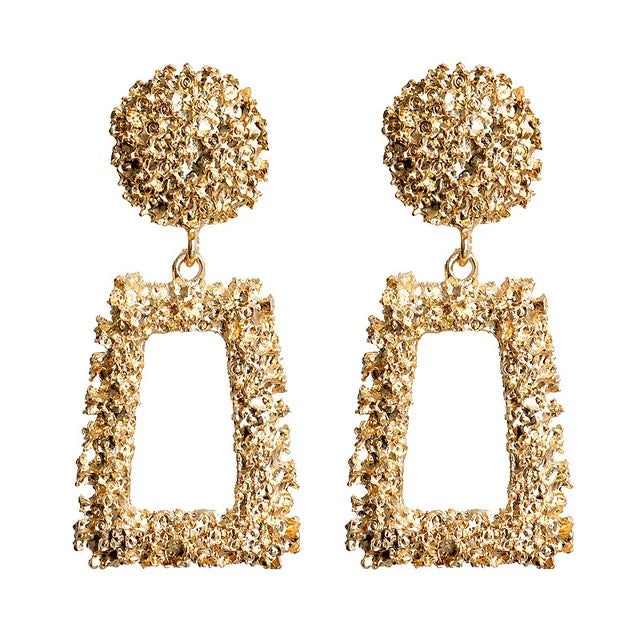 Gold Rectangle Chunky Dropdown Earrings