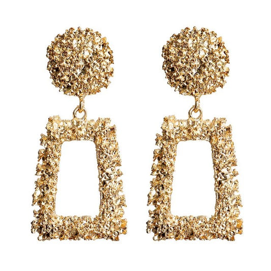 Gold Rectangle Chunky Dropdown Earrings