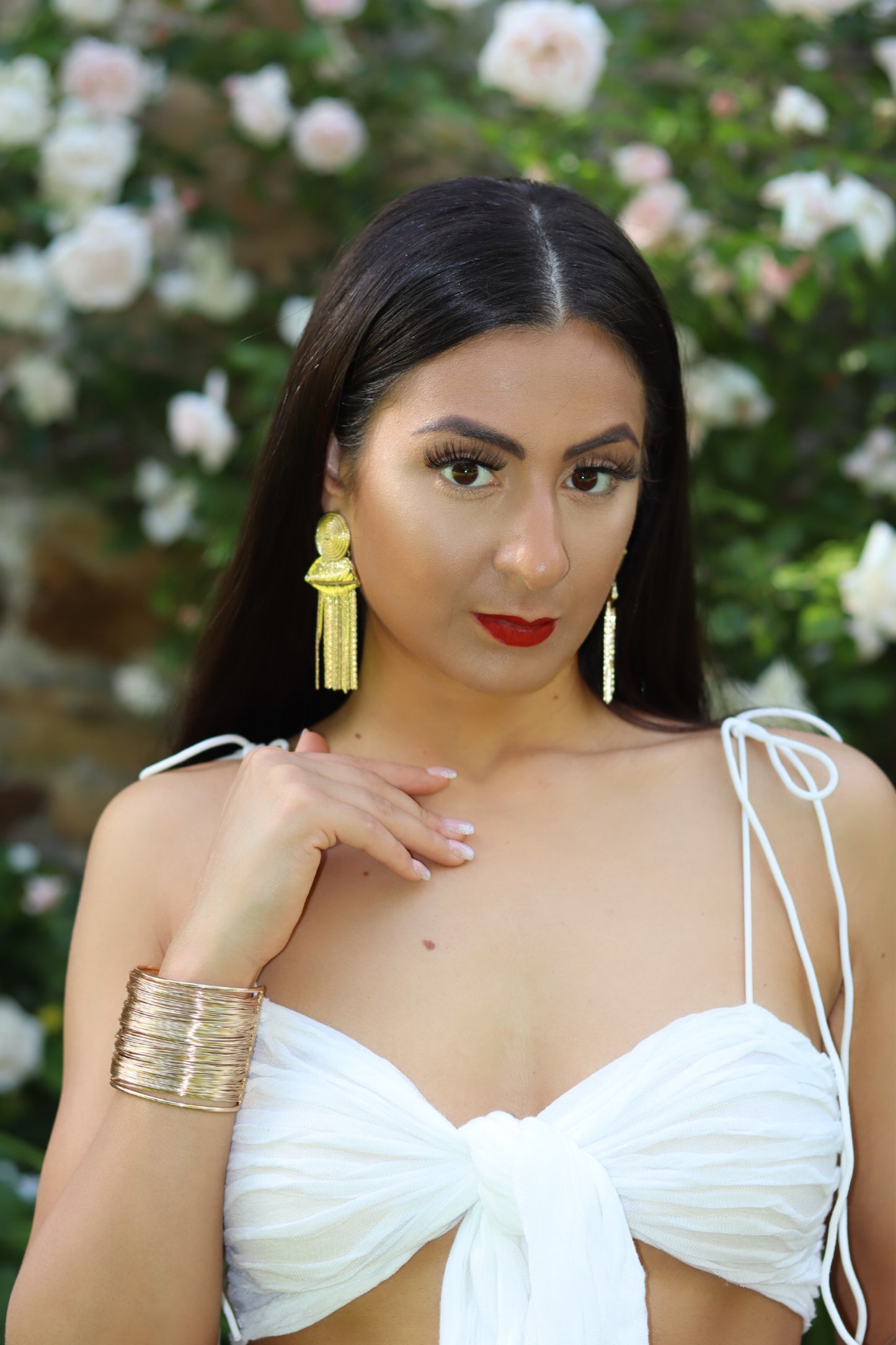 Gold Metallic Tassel Earrings