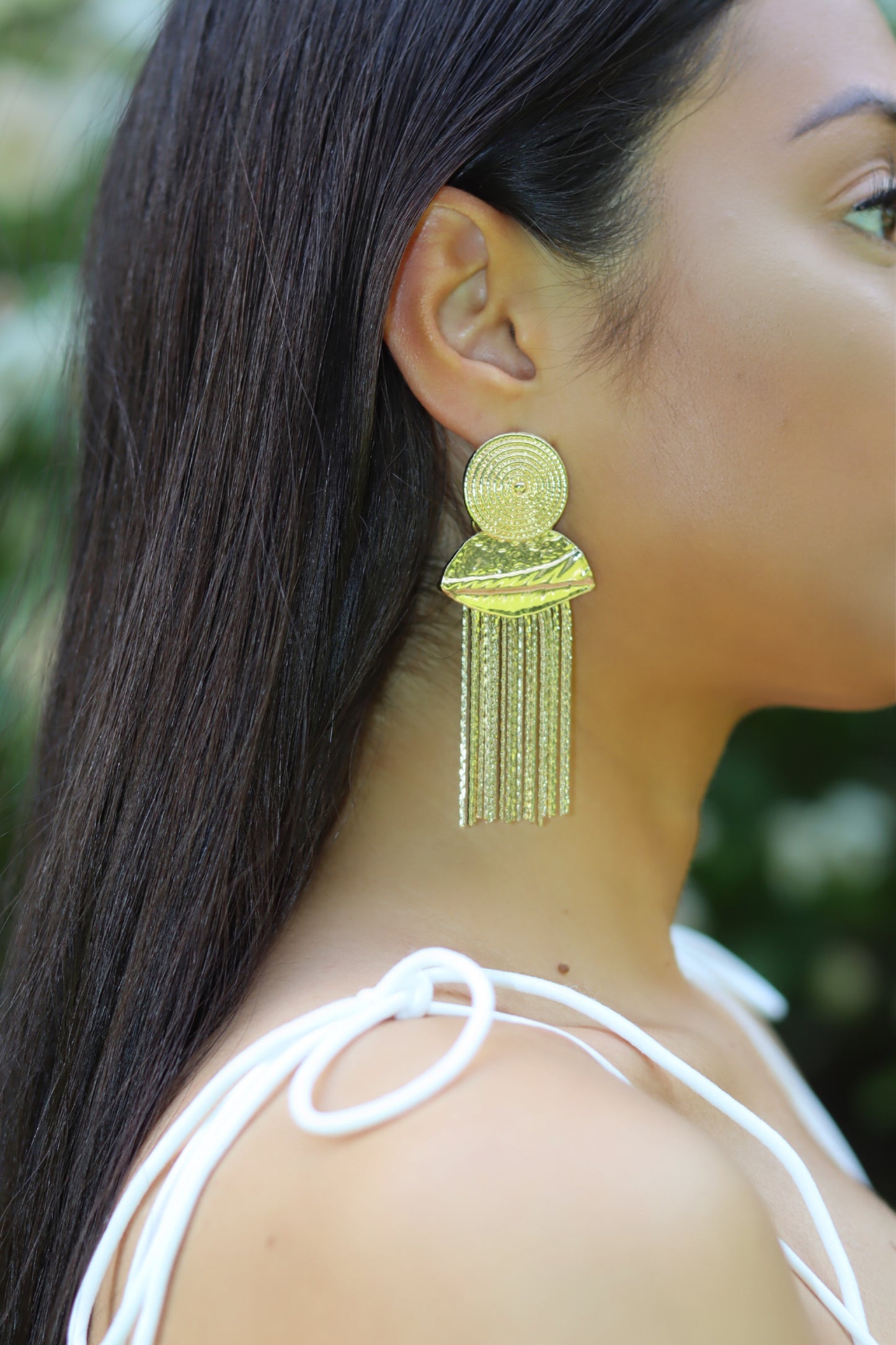 Gold Metallic Tassel Earrings