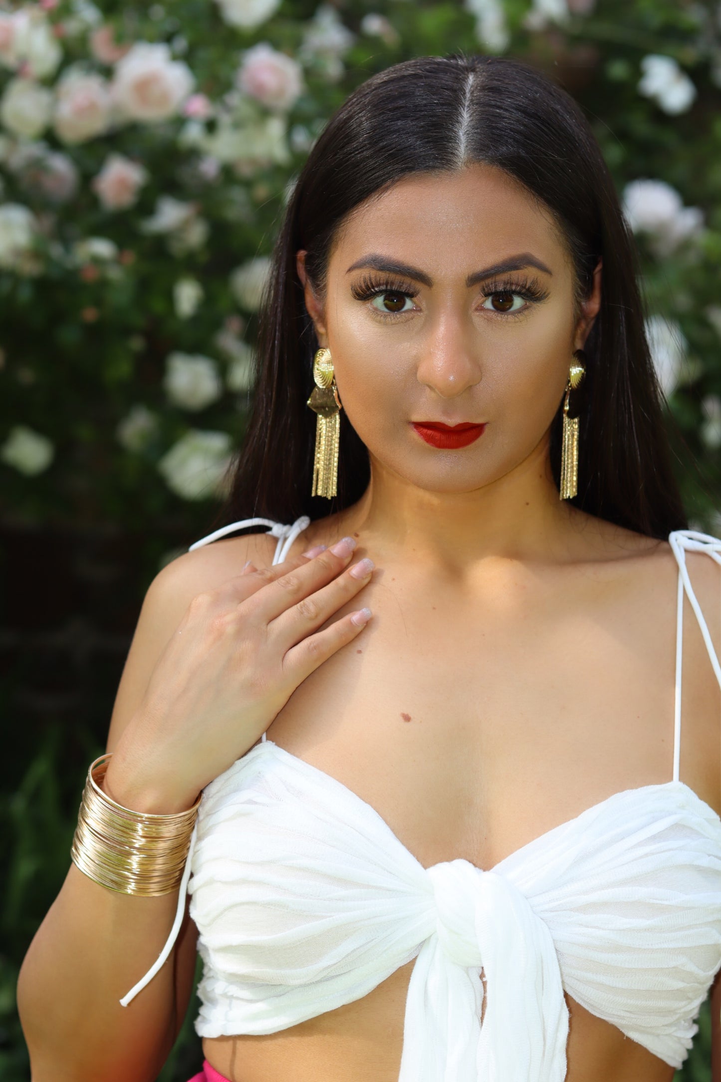 Gold Metallic Tassel Earrings