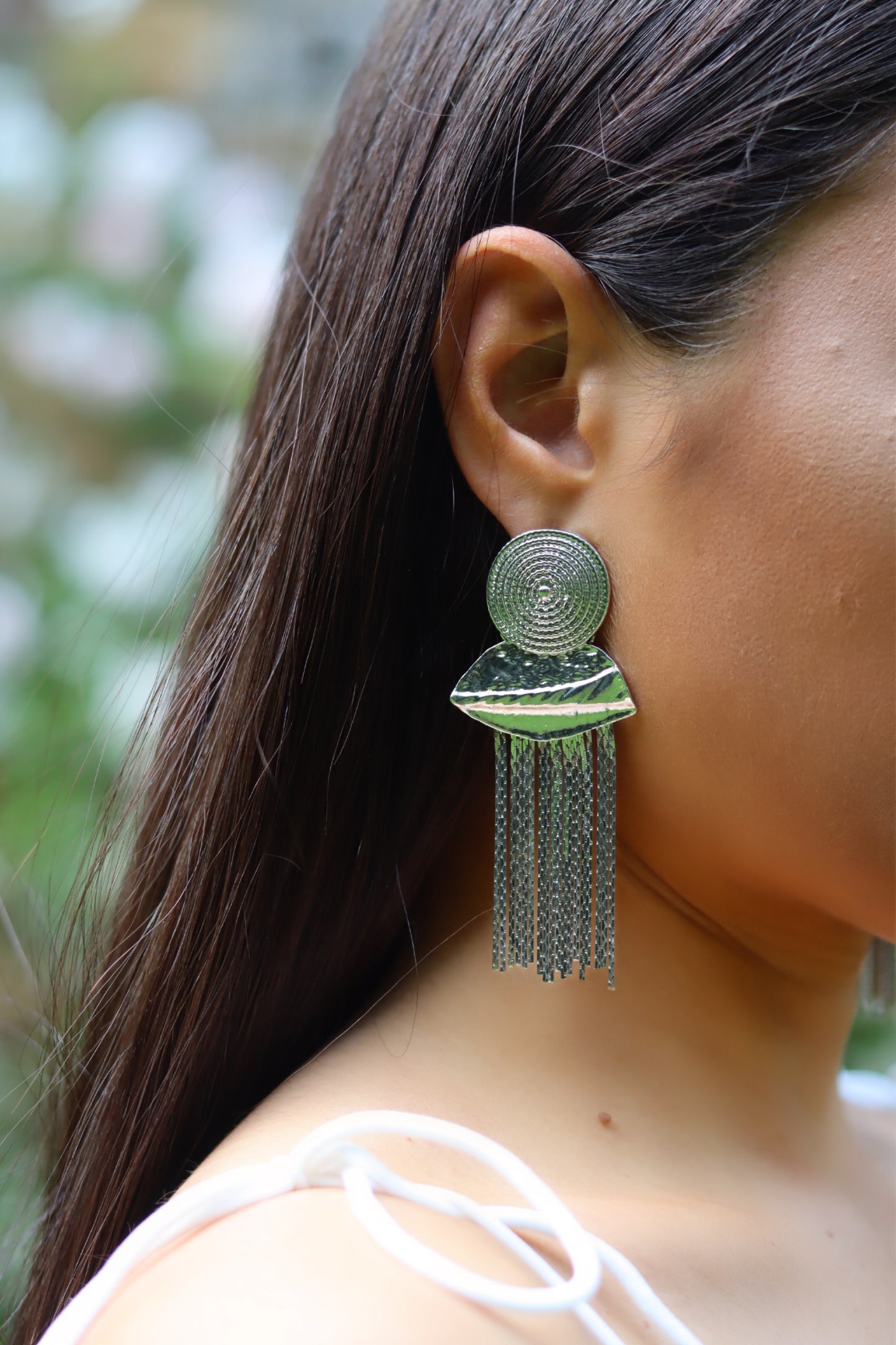 Silver Metallic Tassel Earrings