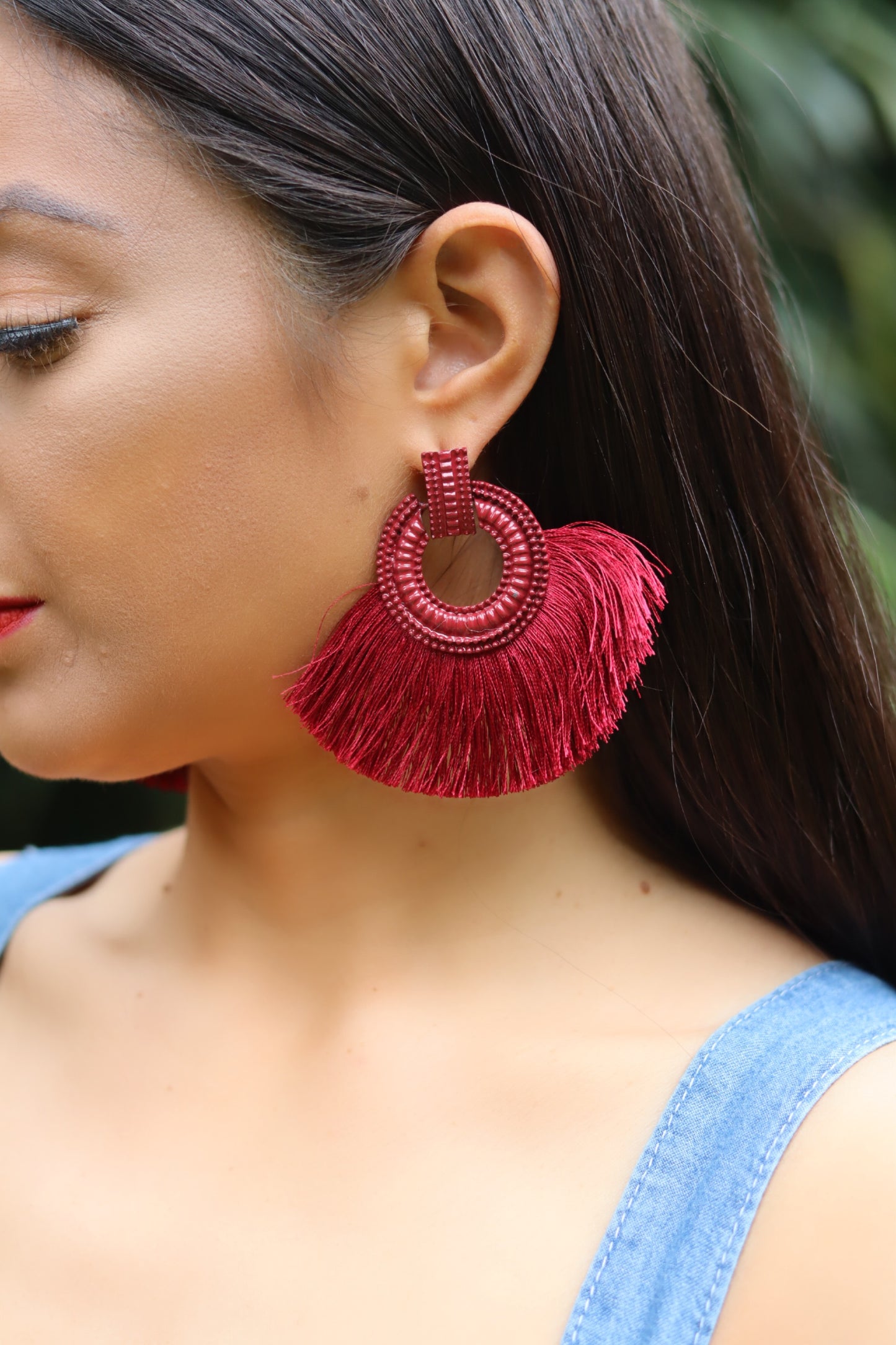 Deep Red Bohemia Tassel Earrings