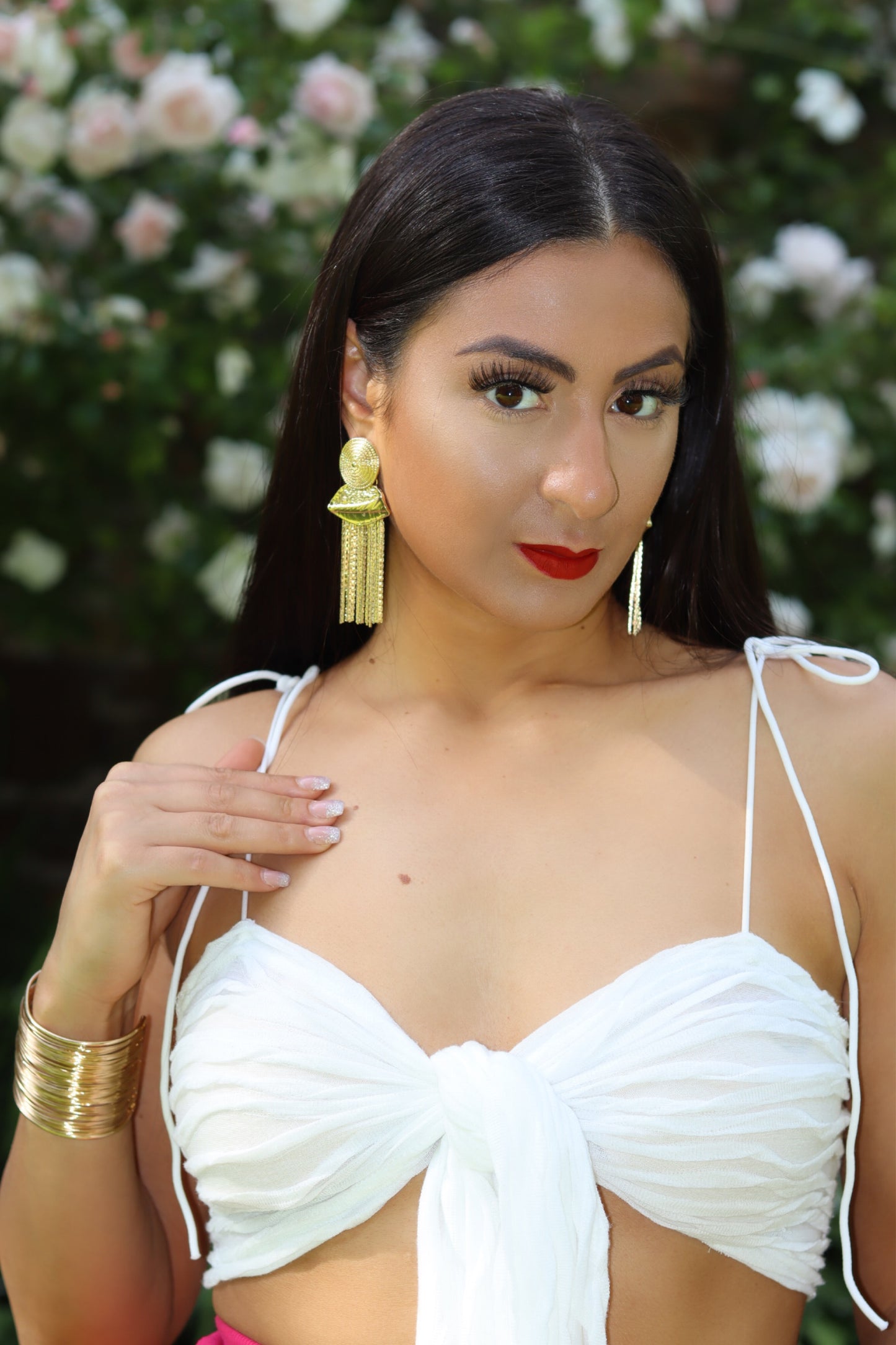 Gold Metallic Tassel Earrings