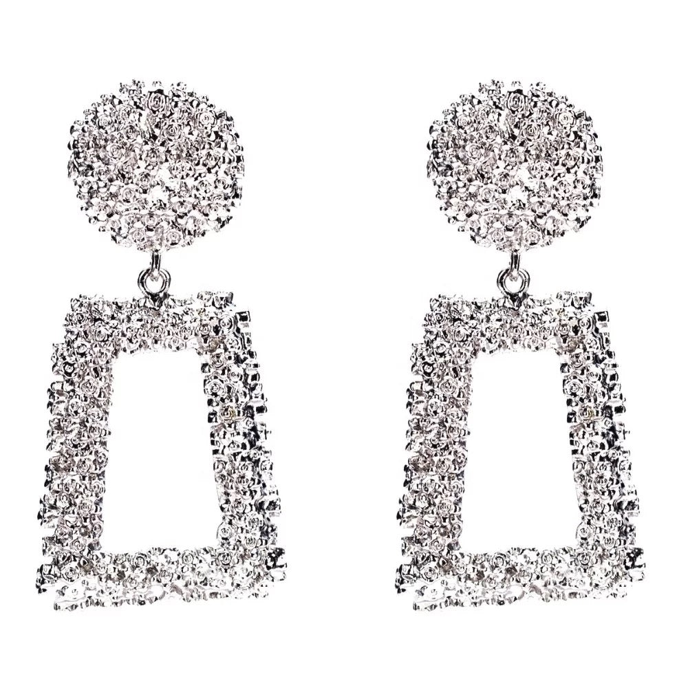 Silver Rectangle Chunky Dropdown Earrings