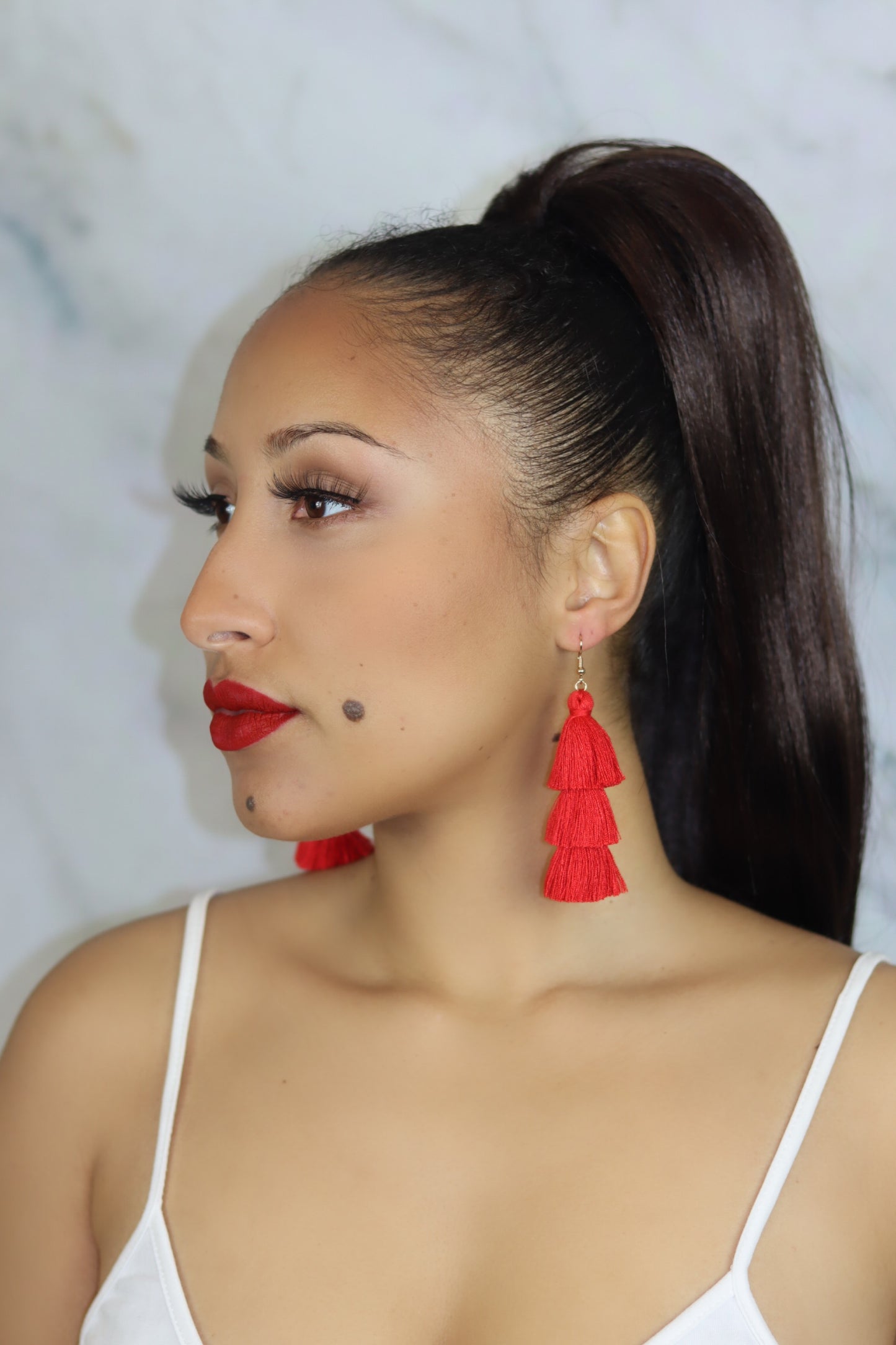 Red Tassel Fringe Earrings