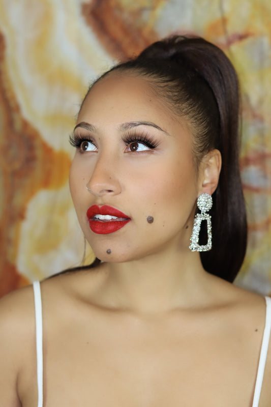 Silver Rectangle Chunky Dropdown Earrings