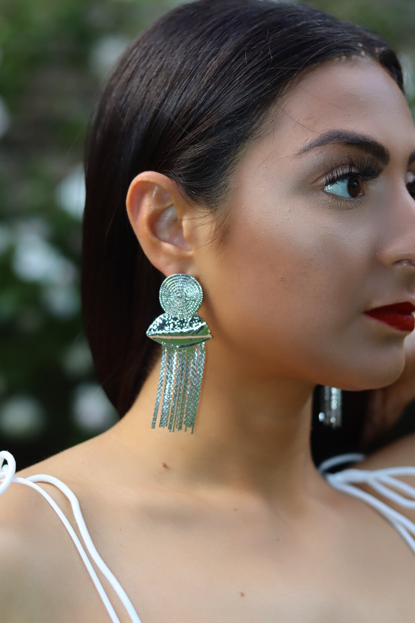 Silver Metallic Tassel Earrings