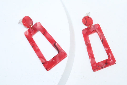 Red Geometric Dangle Earrings