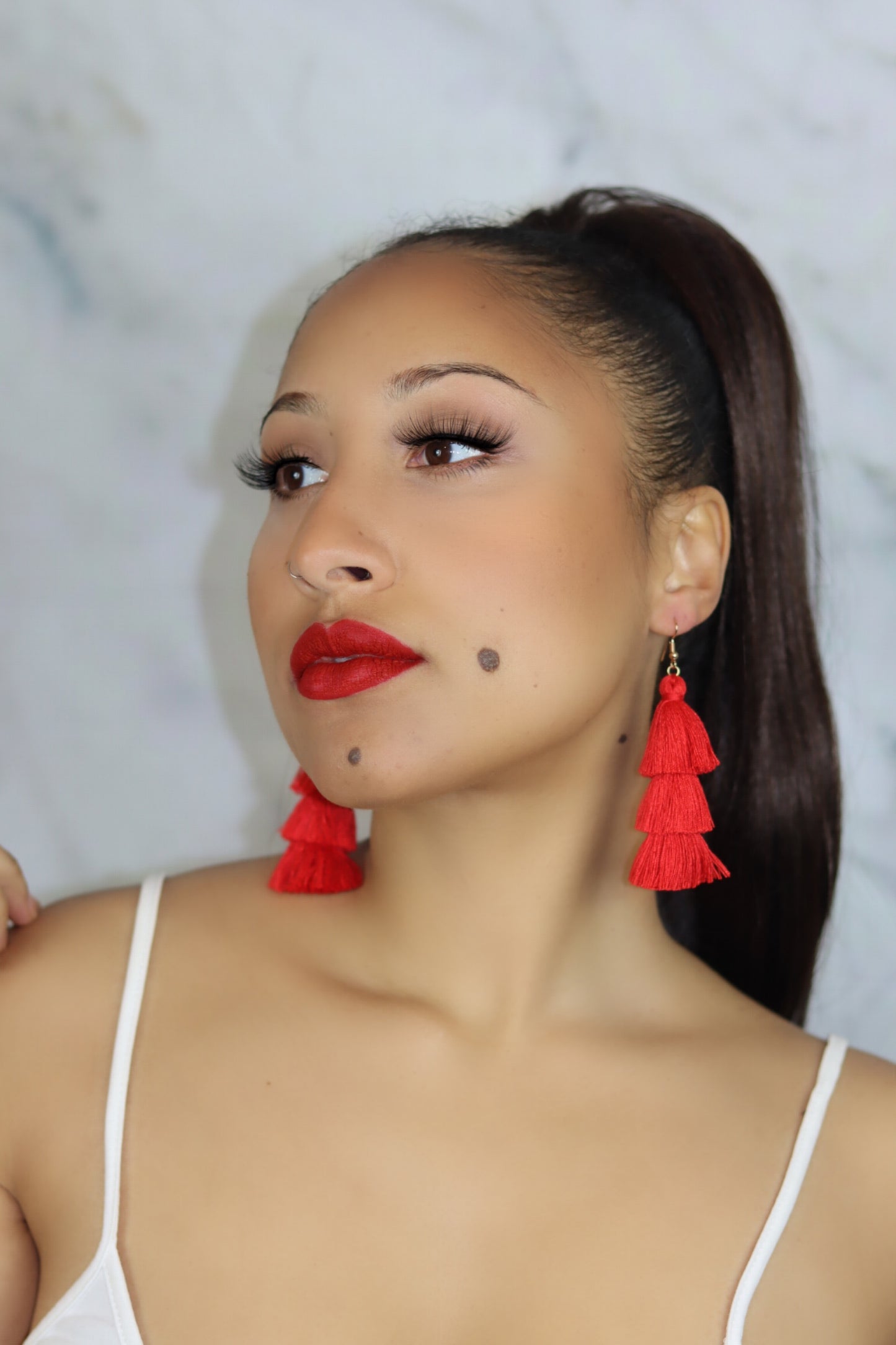 Red Tassel Fringe Earrings