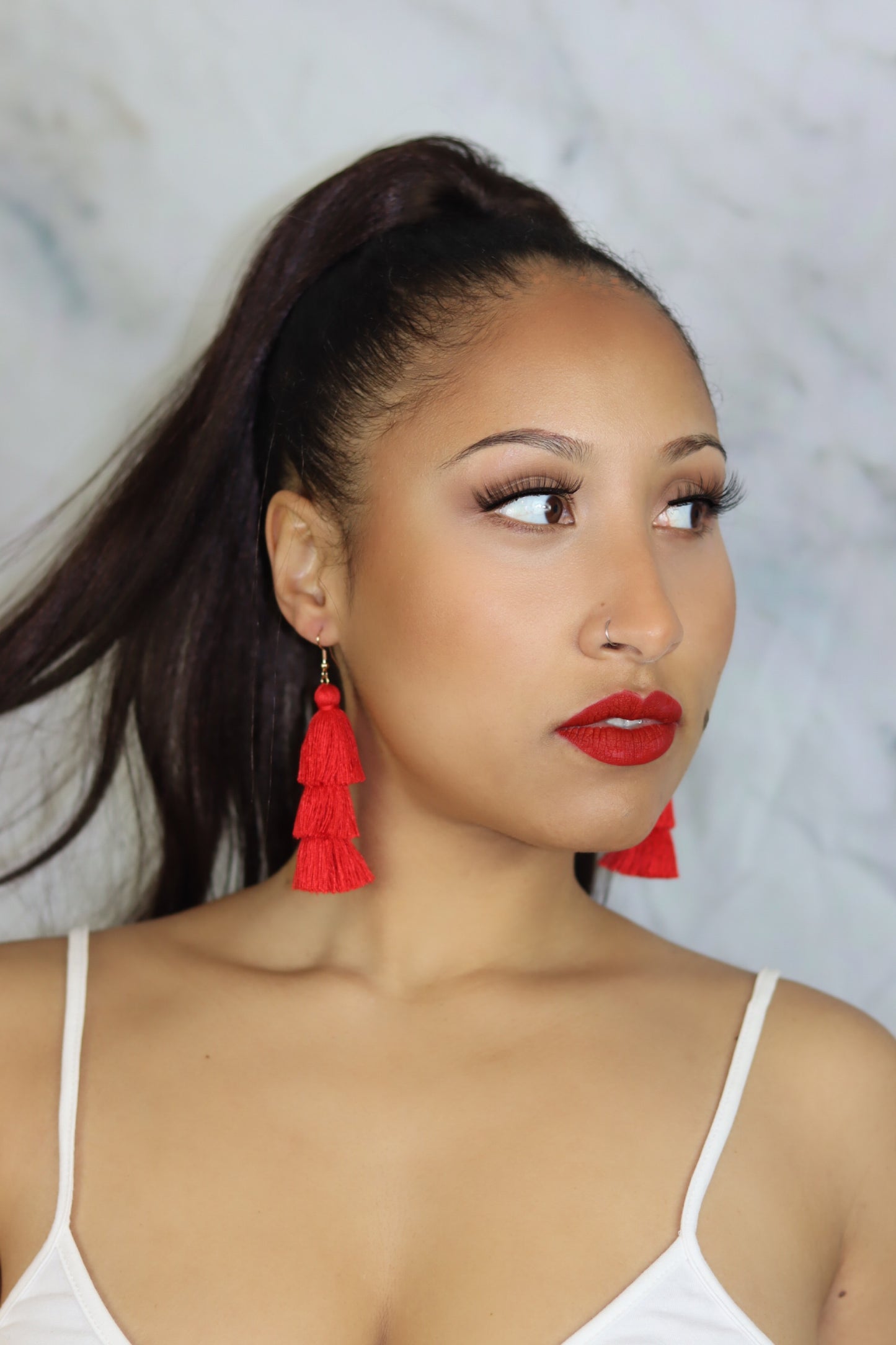 Red Tassel Fringe Earrings