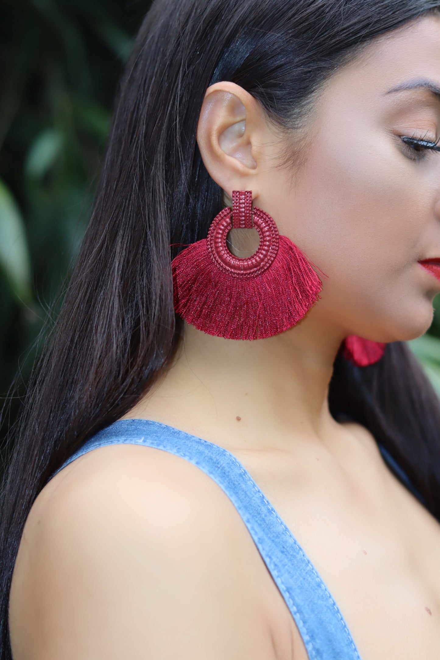 Deep Red Bohemia Tassel Earrings