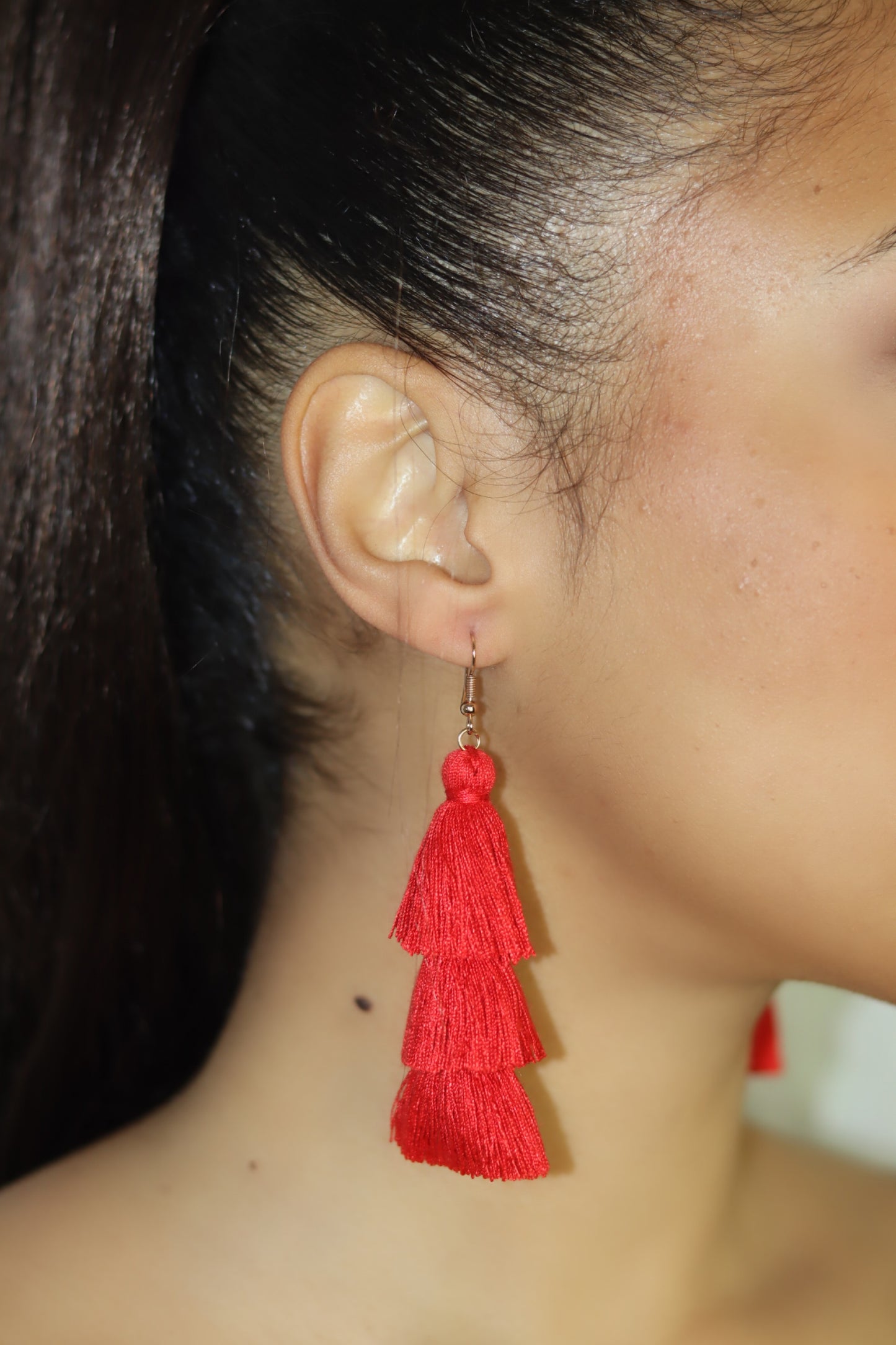 Red Tassel Fringe Earrings