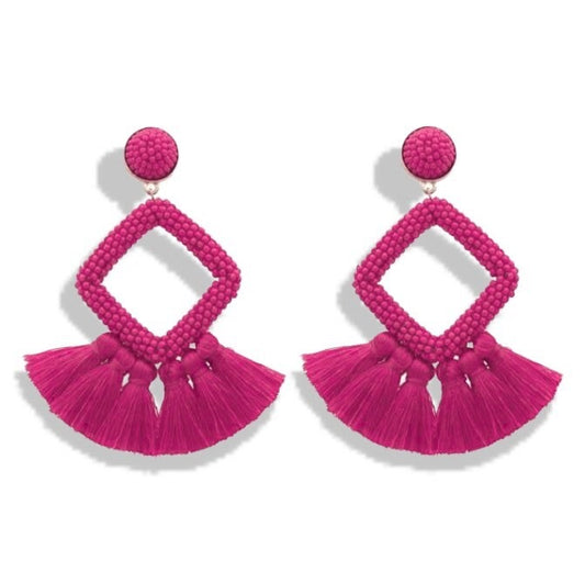Pink Bohemia Geometric Tassel Earrings