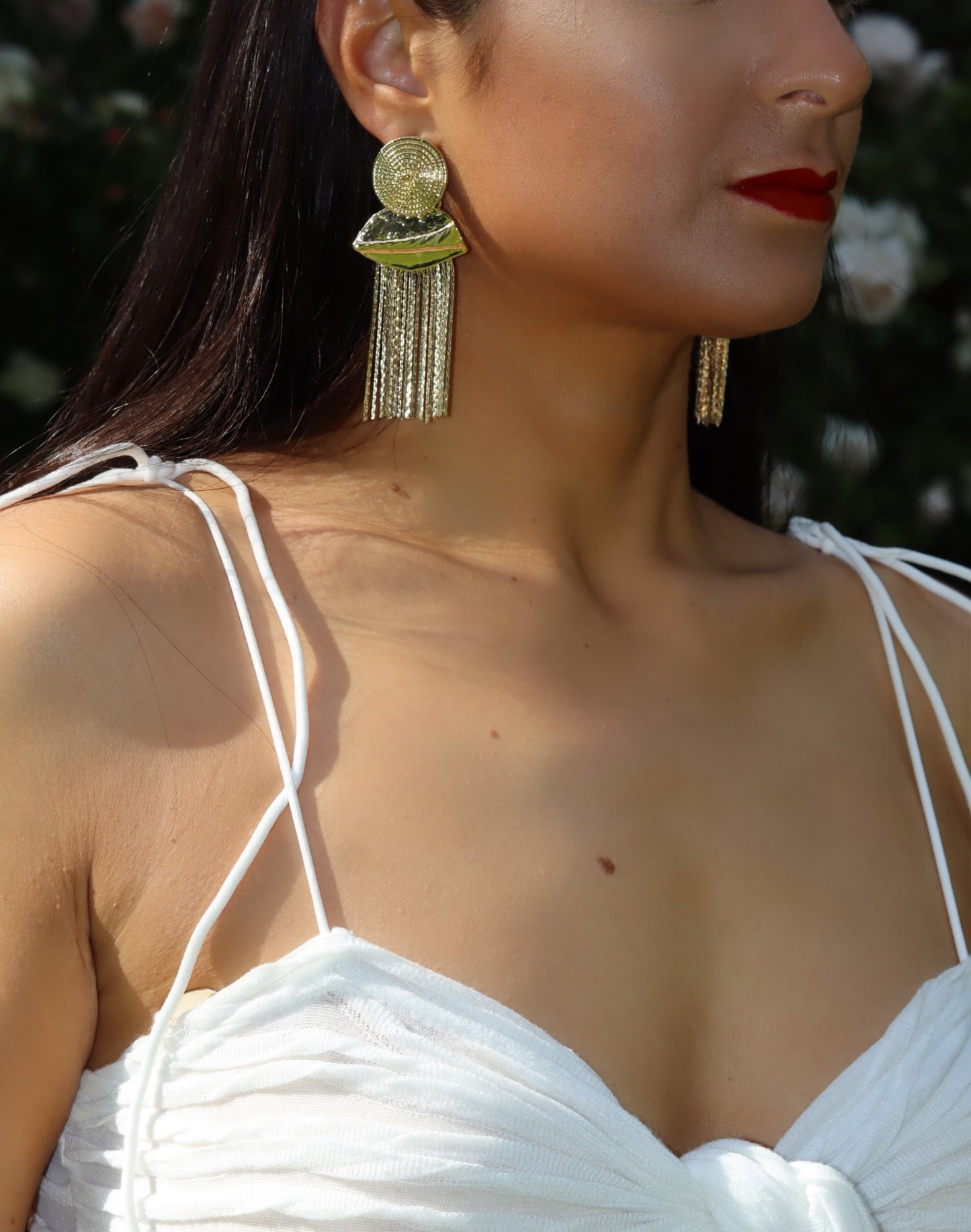 Gold Metallic Tassel Earrings