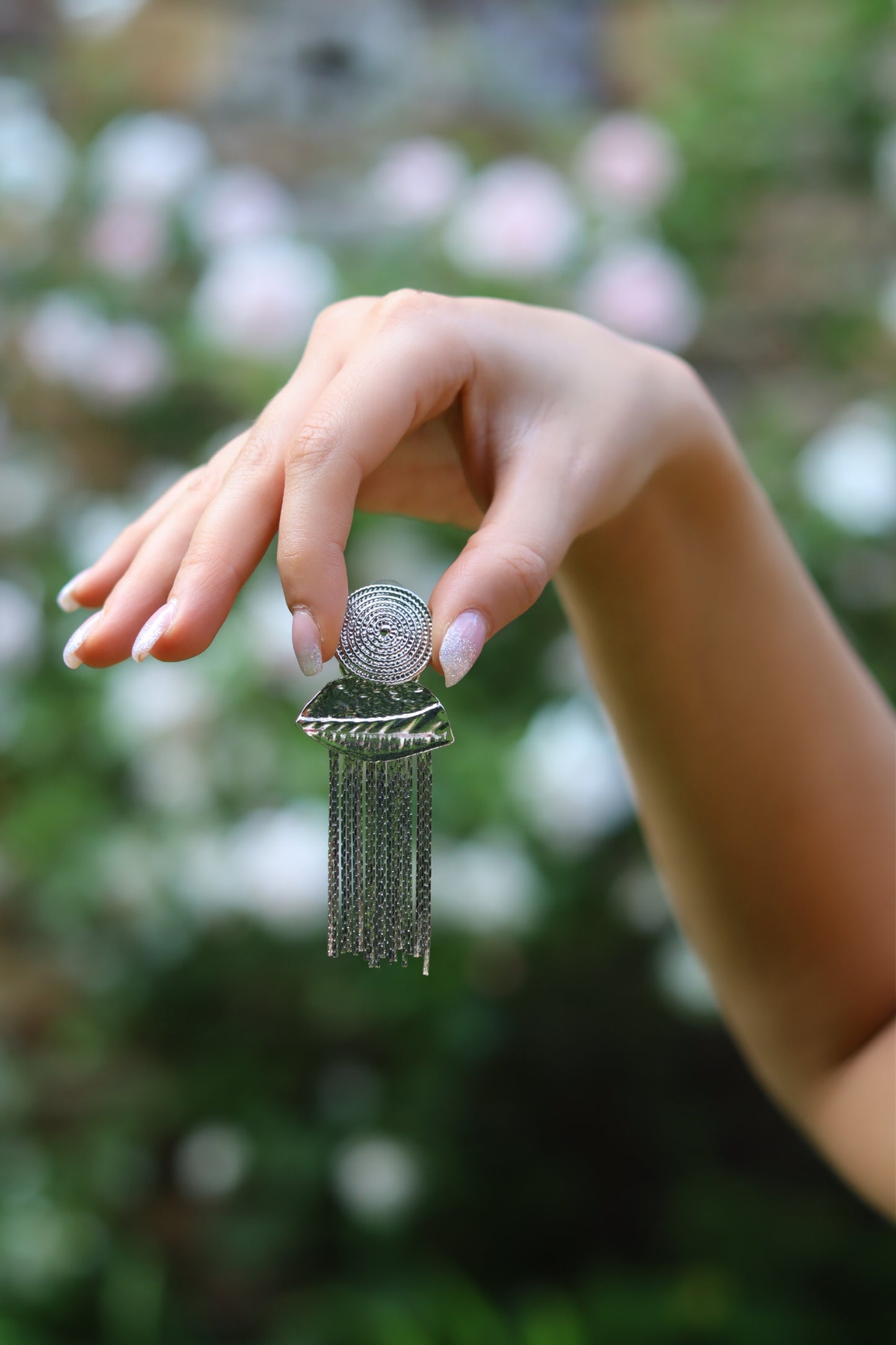 Silver Metallic Tassel Earrings