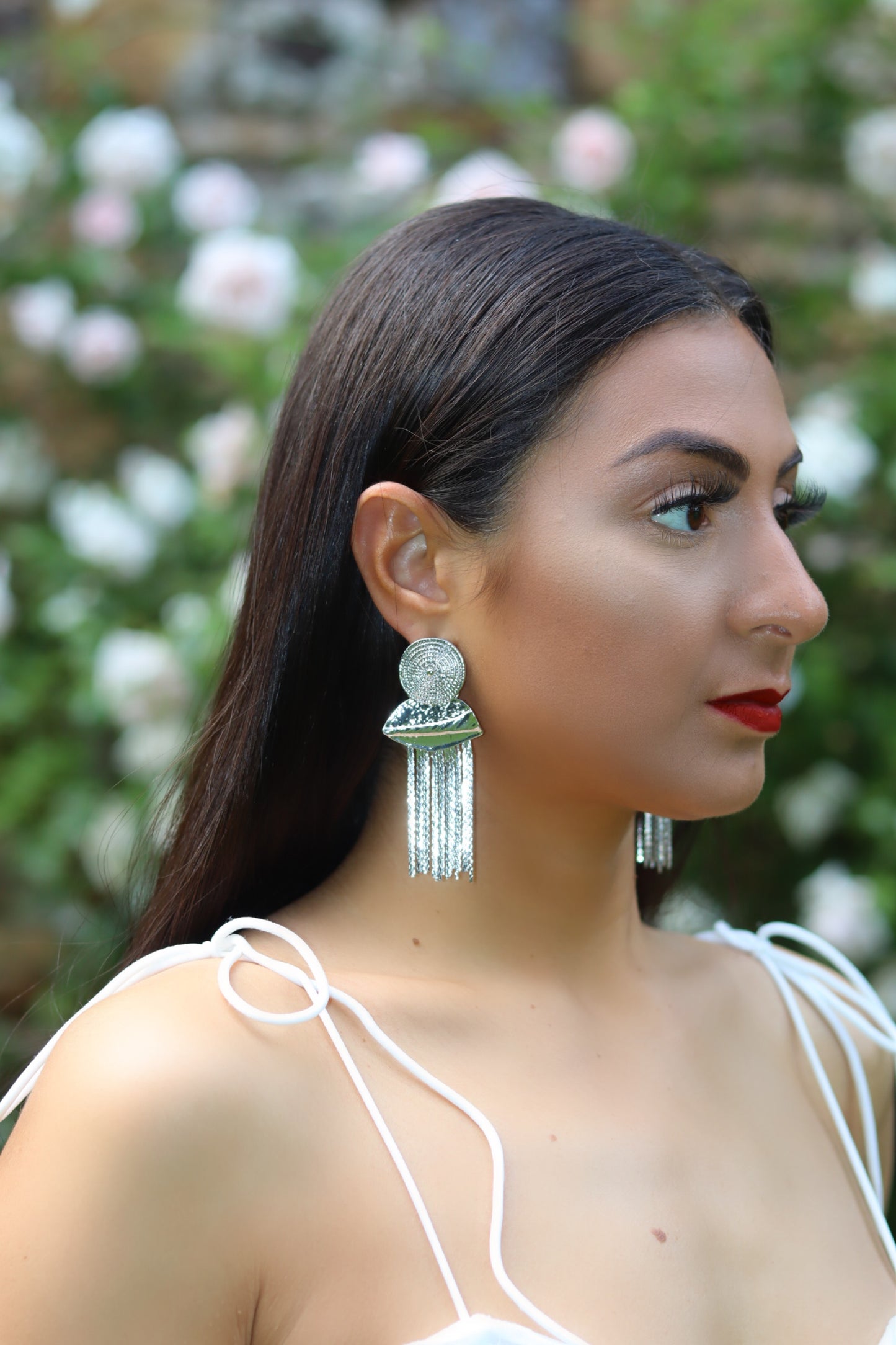 Silver Metallic Tassel Earrings