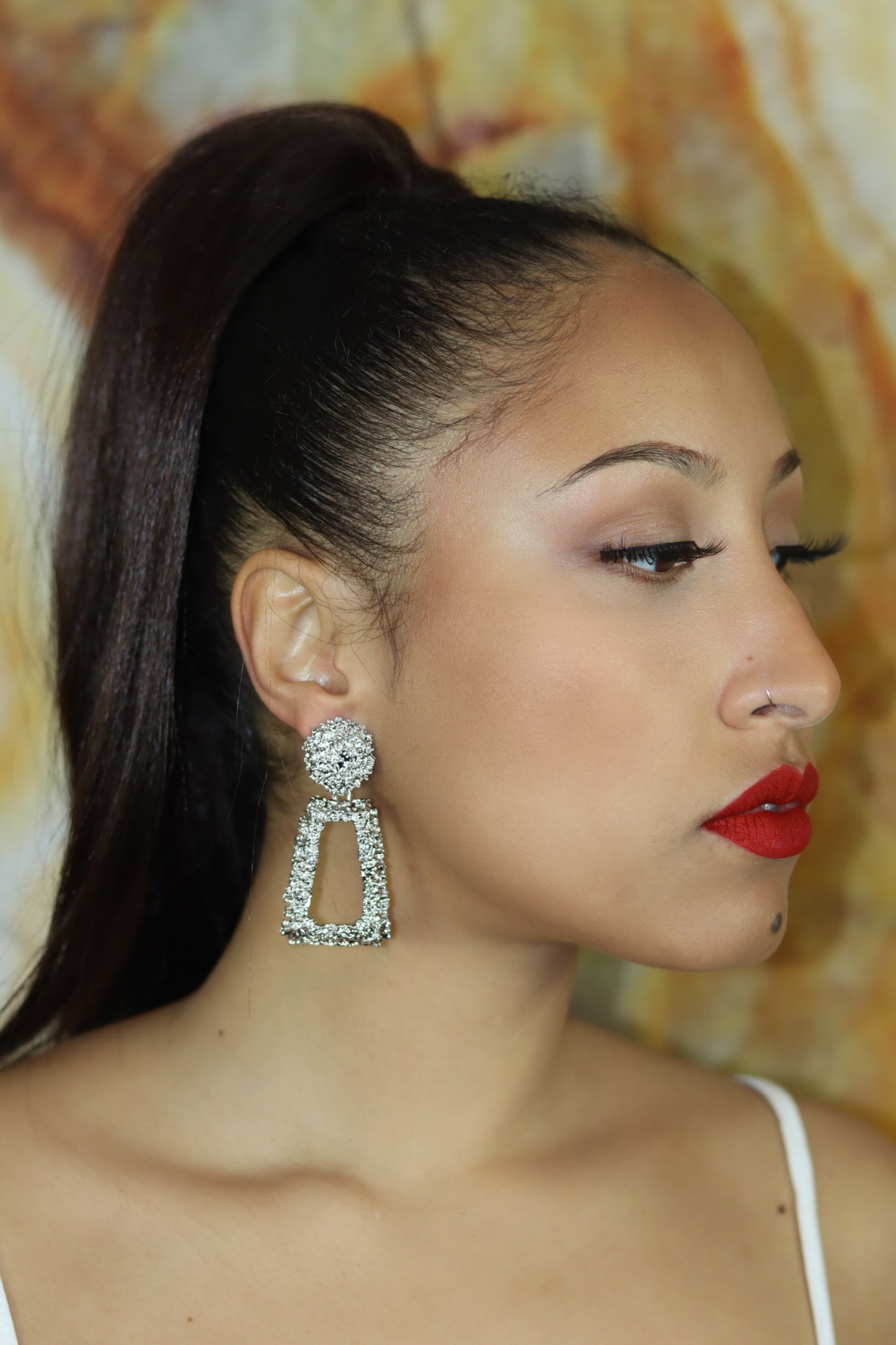 Silver Rectangle Chunky Dropdown Earrings