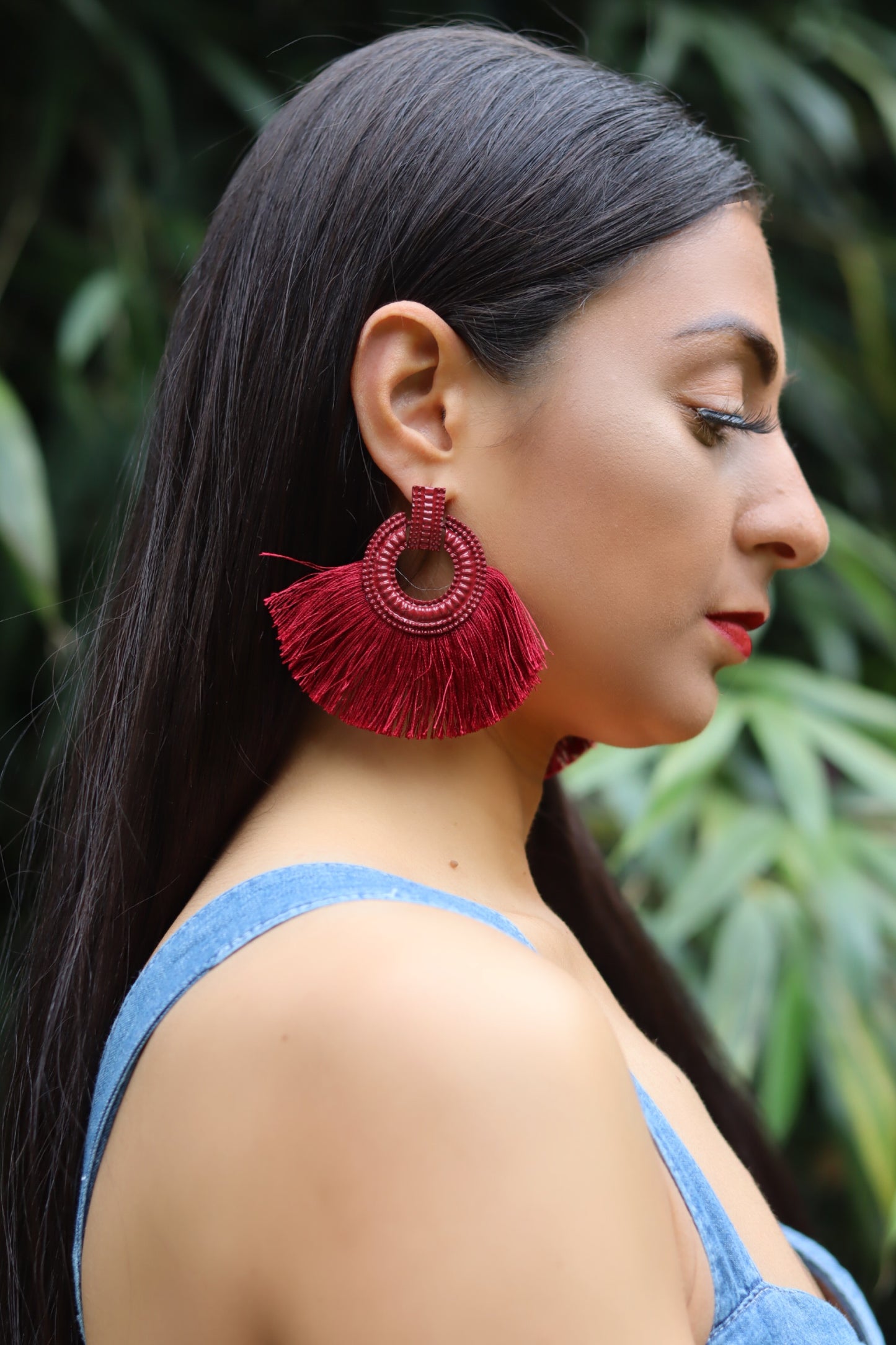 Deep Red Bohemia Tassel Earrings