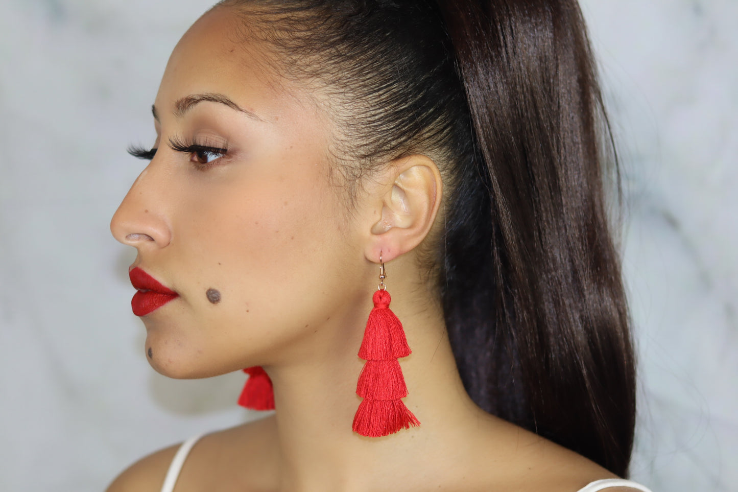 Red Tassel Fringe Earrings