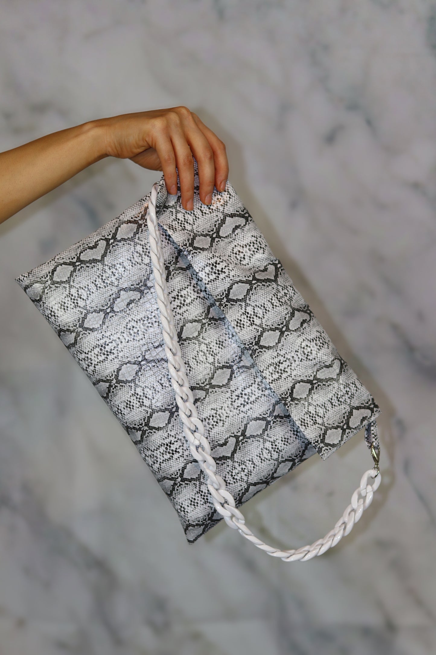 Grey Snake Print Clutch Bag