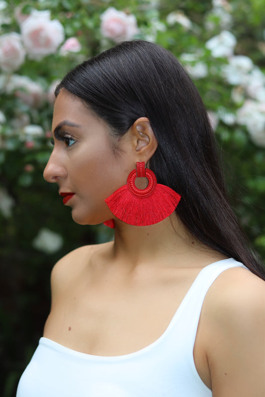 Red Bohemia Tassel Earrings