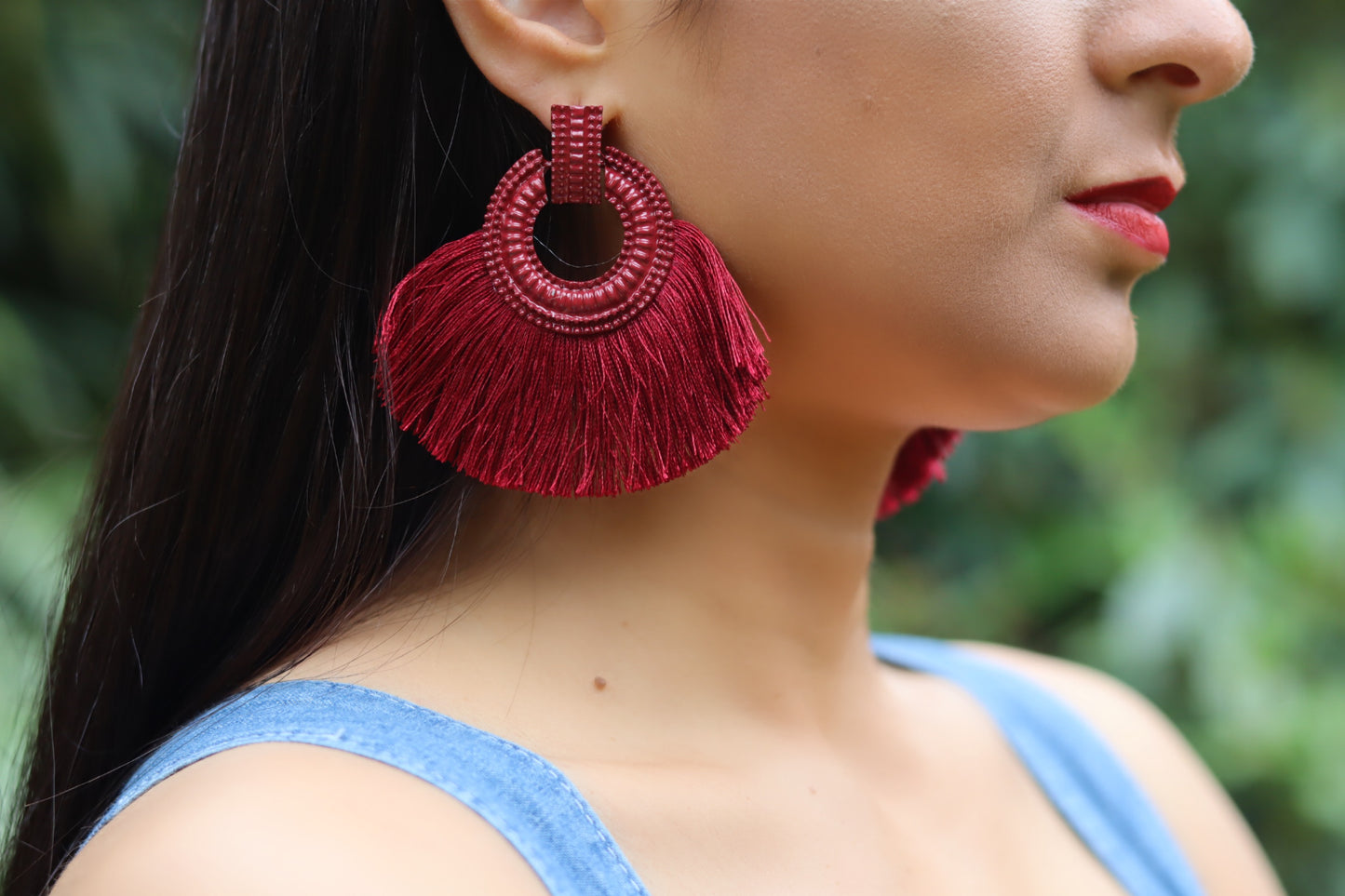 Deep Red Bohemia Tassel Earrings