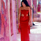 Handmade Red Long Sequin Skirt With Slit